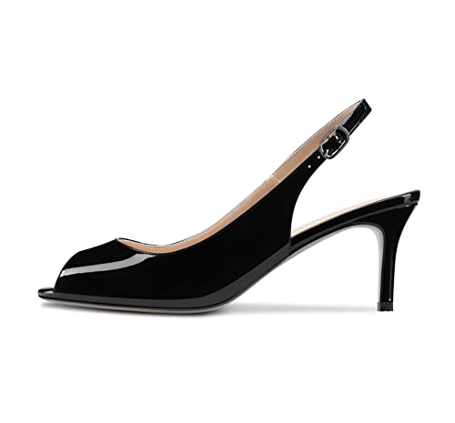 NobleOnly Femmes Aiguille Mi Talon Heel Ouvert Bout Sandales Slingback Lanières Cheville Mariage Bureau Escarpins 6.5 CM Heels Chaussures Noir 38 EU