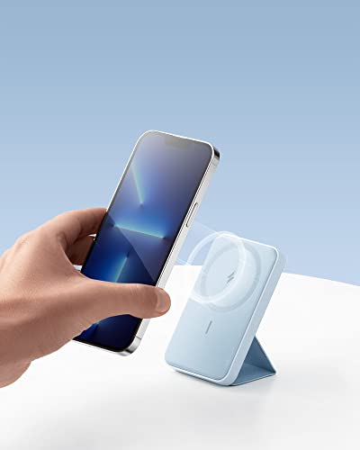 Image of Anker lithium polymer 622 Magnetic Battery (MagGo), 5000mAh Foldable Magnetic Wireless Portable Charger and USB-C for iPhone 13, 12 Series (Misty Blue)