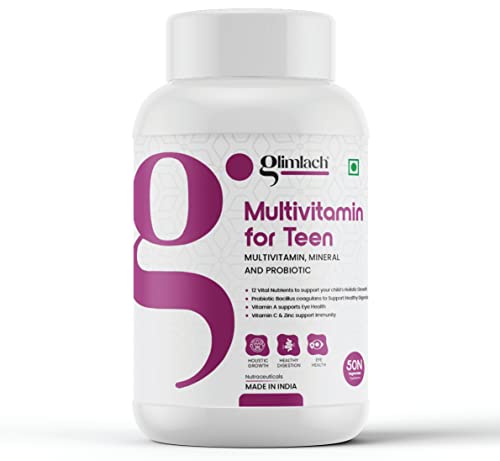 GLIMLACH Multivitamins For Teenagers, 50 Multivitamin Tablets, with Zinc, Vitamin C, Vitamin D3, Multiminerals and Enhances Energy, Stamina & Immunity