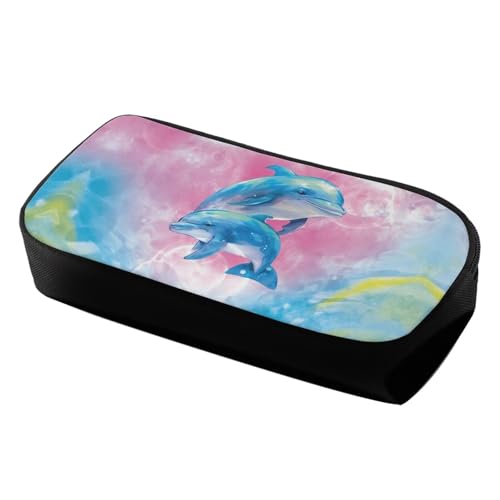 Image of Kawaii Watercolor Dolphin Pen Pencil Case with Zipper,Aesthetic Pink Pencil Pouch Bag Aesthetic School Supplies Organizer for Girls,Boys
