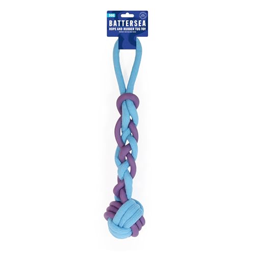 Rosewood Battersea Rope and Rubber Tug for Dogs - Blue and Purple Durable Interactive Toy, Large 38cm