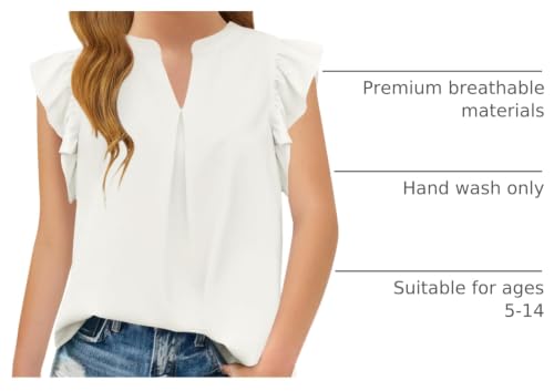 Image of Haloumoning Girls Summer T Shirts Kids Fashion V Neck Ruffle Short Sleeve Tops Blouse 5-14 Years
