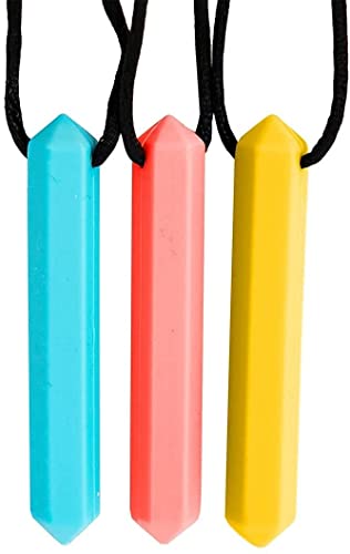 Tilcare Chew Chew Pencil Sensory Necklace 3 Set - Best for Kids or Adults That Like Biting or Have Autism â€“ Perfectly Textured Silicone Chewy Toys - Chewing Pendant for Boys & Girls - Chew Necklaces