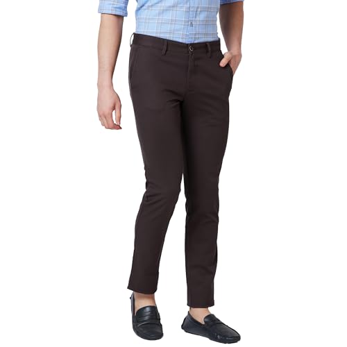 Image of Parx Men's Cotton Blend Solid Pattern Low Rise Tapered Fit Flat Front Casual Trouser