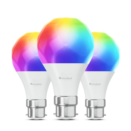 Nanoleaf Matter Essentials 3 Lampadine LED B22 RGBW Smart e Dimmerabile - Luci Led 16M Colori, Matter over Thread, Bluetooth, Funziona con Google Home Apple, Sincronia Musica e Monitor, Casa e Gaming