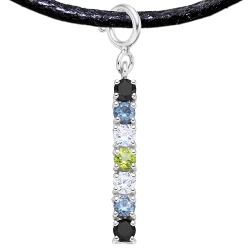 Agender Flag Anhänger mit Halsband, Handgefertigter Charm mit Regenbogen Edelsteinen aus Silber 925 mit Halsband, Auch für Armband - Genderqueer, Genderfluid PRIDE (Silber Platiniert, Agender Schmuck)