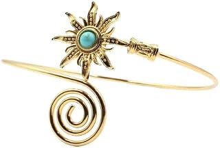 Boho Gold Sun Upper Arm Cuff Bracelet for Women - Adjustable Celestial Sunburst Armlet with Turquoise Stone, Grecian Triba... Price In India