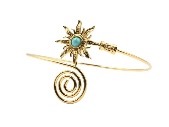 Boho Gold Sun Upper Arm Cuff Bracelet for Women - Adjustable Celestial Sunburst Armlet with Turquoise Stone, Grecian Triba... - Review, Price and Buying Guide