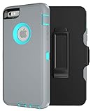 iPhone 6S Heavy Duty Defense Case, High-Grade TPU and PC Protection- Hybrid Bumper Cover with Screen Protector and 360 Degree Rotating Belt Clip for Apple iPhone 6 / 6S (4.7 inch) - (Gray/Aqua Green)