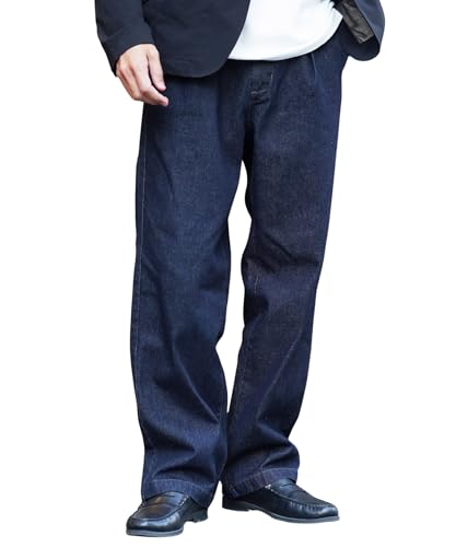 [JIGGYS SHOP] ジギーズショップ ライトオンスデニムタックワイドパンツ｜L インディゴ イージーパンツ 太め ジーンズ Gパン ズボン 黒 イージー ゆったり 流行り 今どき 洗える コットン 綿 快適 万能 春 夏 秋 冬