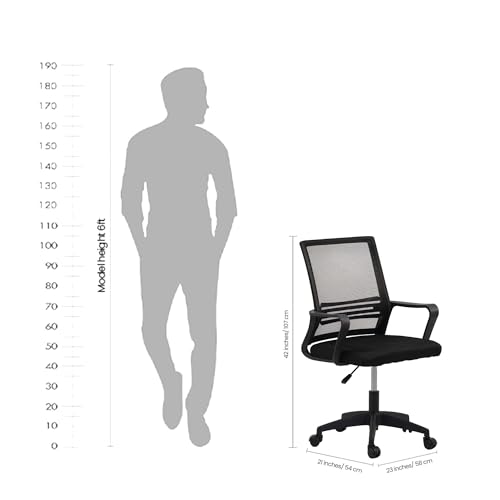 Image of Royaloak Alba Mesh Medium Back Chair | Ergonomic Office Chairs for Home with Breathable Nylon Mesh, Cushioned Seat, Fixed Armrests & Height Adjustment | 360 Swivel, Strong Base & Smooth Castors