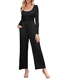 MAKABO Women's Black Long Sleeve Jumpsuits Fall Wide Leg Rompers Pockets Lightweight Lounge Fashion Outfits for Maternity, S