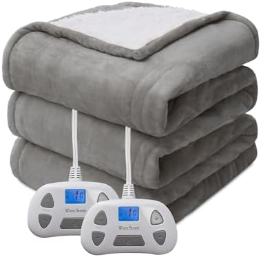 Heated Electric Blanket Queen Size 84"x90" Anti-Static Flannel and Sherpa Heating Warming Blanket with 10 Heating Levels 12 Hours Auto Off Fast Heating Over-Heat Protection Grey