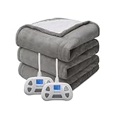 Heated Electric Blanket King Size 90'x100' Anti-Static Flannel and Sherpa Heating Warming Bed Blanket with 10 Heating Levels 12 Hours Auto Off Fast Heating, Grey
