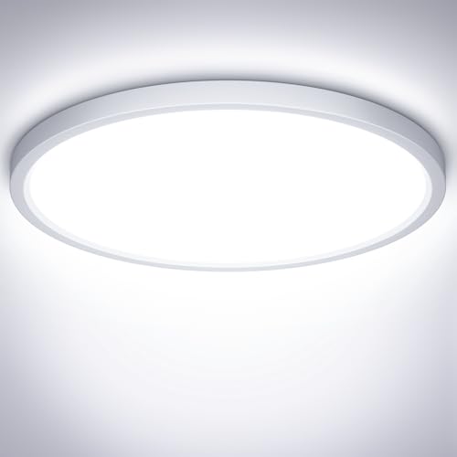 NIBSHOOM Plafonnier LED 24W Étanche IP44, Luminaire Blanc Froid 6500K 2400LM, Lampe Ronde 30cm Pour Chambre, Salle De Bain, Salon, Cuisine, Bureau