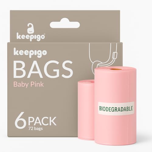 Keepigo Compostable Disposable Diaper Bags | 6 Rolls, 72 Leak-Proof, XL Biodegradable Baby Poop Bags | Eco-Friendly Diaper Trash Bags for Home,...