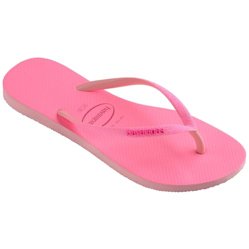 Havaianas Kids Slim Glitter Neon Flip Flops - Colorful Sandals with Glitter Strap - Macaron Pink, 2Y big kid