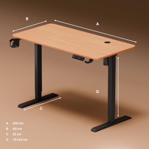 Image of Dr Luxur Stallion Electric Standing Desk | Height Adjustable | 70kg Load | 3 Memory Presets | Zero Wobble | Child Lock | Low Noise Motor | 4 Year Warranty | Metallic Frame (Estate Oak, 1000 * 600 mm)