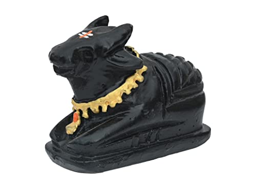 Image of Nandi Idol, Handcrafted Matt Finish Shiva's Cow Statue for Temple Puja /Home, Nandi Pindi Showpiece, Ideal Gift Item for Housewarming Black (Medium)