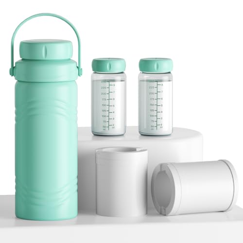Image of Portable Breast Milk Cooler Bottle, Rapid-cooling Breast Milk, Cooling for 24H Compact Design Travel Breastmilk Cooler 17oz Breastmilk Storage Bottles with 2pcs Inner Bottles, Breastfeeding Essentials