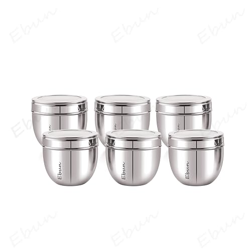 Image of Ebun Stainless Steel See Through Containers for Kitchen | Conical Shape Small Stainless Steel Dabba Set for Kitchen | Steel Container with Lid | 300 Ml Capacity | Pack of 6