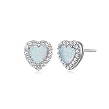 Sterling Silver Created White Opal and Created White Sapphire Halo Heart Stud Earrings