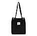 Cord Tasche Damen Mädchen Waschbar Wiederverwendbare Tragetasche Groß Umhängetasche Shopper Casual Handtasche für Mutter Lehrerin Schule Arbeit Strand Einkaufen Lebensmittel Reisen (Schwarz)