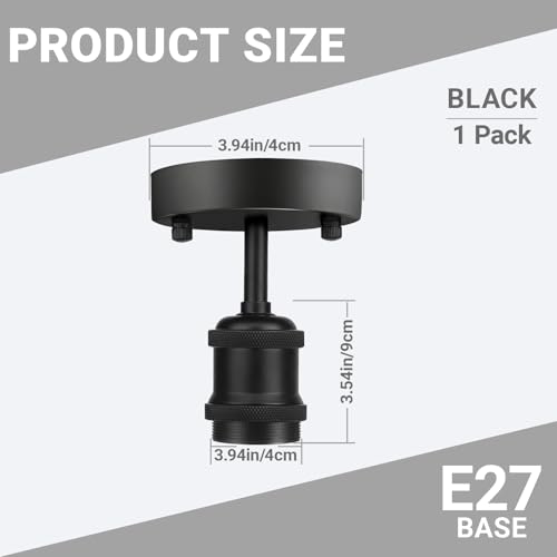 Single Head Semi Flush Mount Ceiling Light, Retro E27 Lamp Ceramic Holder, Industrial Kitchen Ceiling Light Fixture (Black) - Image 4