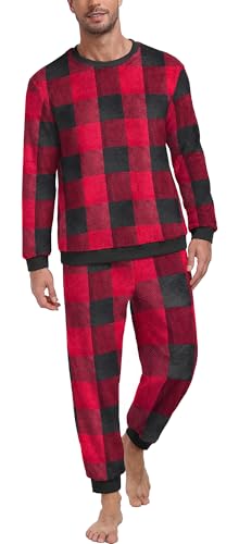 PrinStory Men's Pajamas Set - Winter Coral Fleece Long Sleeve Tops and Bottoms,Soft Plush Warm Loungewear With Pockets S-2XL2