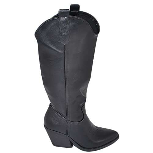 Stivali donna camperos texani nero liscio pelle