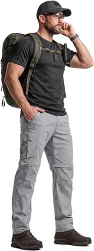 Image of CQR Men's Convertible Cargo Tactical Pants, Water Resistant Outdoor Hiking Pants, Zip Off Lightweight Stretch Work Pants