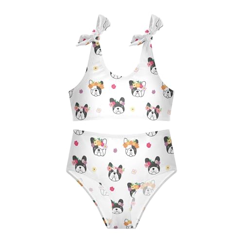 Wusikd Cartoon French Bulldog Girls Swimsuits Two Piece Flower Swimwear Bikini Set for for Girls Size 5-6T3