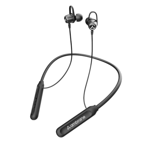 Image of Ambrane Wireless Bluetooth Earphones with Mic, 50Hrs Playback, Hall Switch, 10mm Drivers, Fast Charging, Dual Pairing, Boostedbass Audio Neckband, BT V5.4, Fast Pairing, Gaming Mode (Hitz 30, Grey)