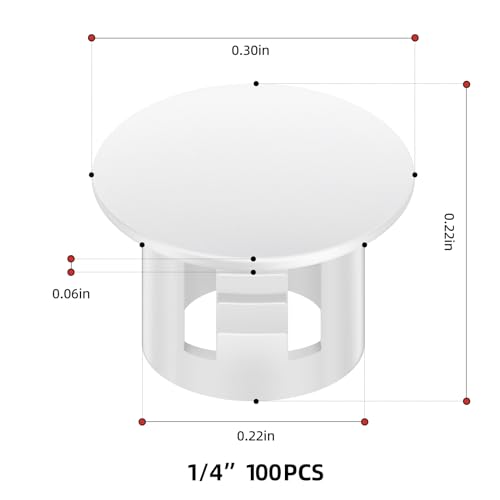 Image of 100PCS 1 /4 inch White Plastic Plugs Hole, Round PA66 Plug Furniture Hole Decorative Cover