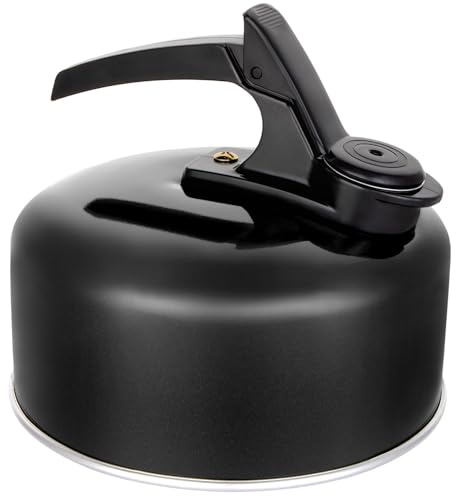 1-Litre Black Aluminium Whistling Stove Top Kettle, Camping Kettle with Handle, Non-Induction, Lightweight & Durable