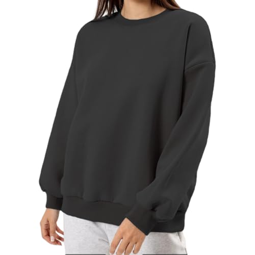 2024 Felpa Donna Senza Cappuccio Maglia Manica Lunga Magliette Casual da Donna Girocollo Maniche, Taglia Unica, Nero