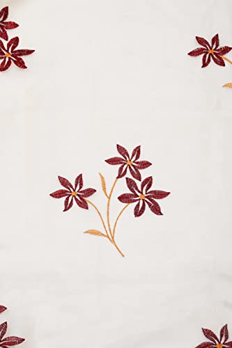 Image of (7 ft Tissue Embroidered Curtain | Floral Design Eyelet Window Curtain | Vintage Classical Floral Print | for Home | Beige & Red (Pack of 1) | 213 L x 121 W Centimeters