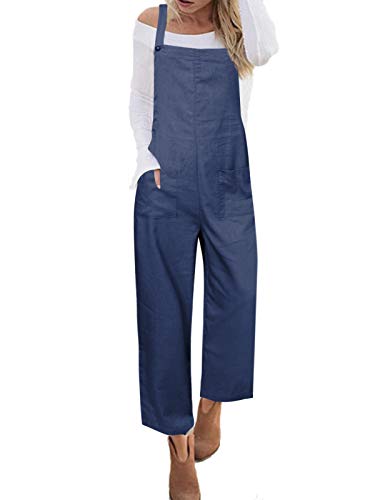 ACHIOOWA Mono para Mujer Vaquero Peto de Pantalones Casuales Ajustable Correa Rompers Largo Sin Mangas Monos de harén Mono de Pierna Ancha Overalls con Bolsillo B-Oscuro S
