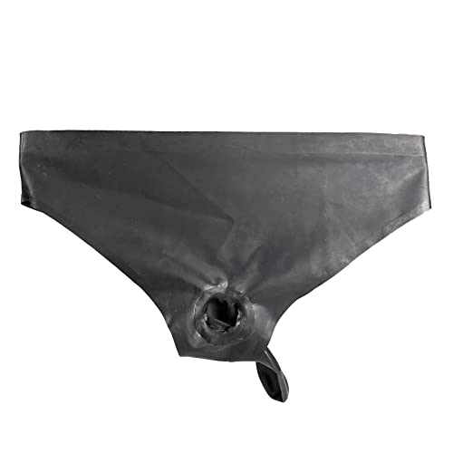 Latex Briefs Rubber Men Sexy Shorts Black Panties with Two Sheath(Condom) Tight for Bodysuit Party Club Underwear2