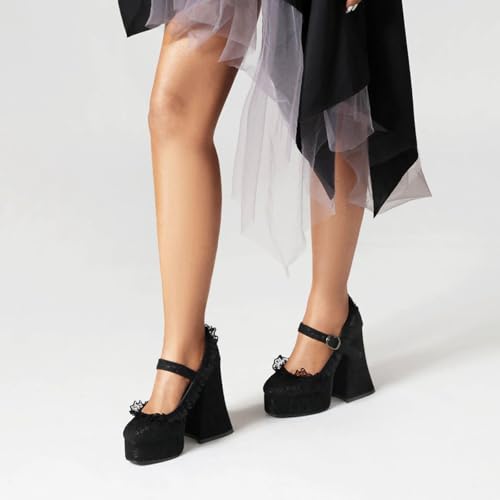 Women's Chunky High Heel Mary Janes Gothic Shoes Lace Flower Heels Goth Platform Dress Shoes for Women4