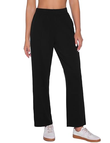 Demegimi Pantalones Deportivos Mujer Pantalones de Jogger de Cintura con Cordón de Algodón Cintura Alta Pantalones Chandal Mujer Largos de Pierna Ancha para Gimnasio Deportes Correr Jogging(Negro,L)