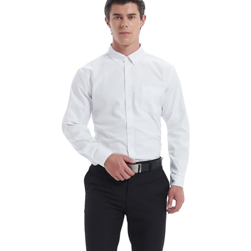 Men's Oxford Shirt Regular-Fit Button Down Collar Shirts Long Sleeve Dress Shirts Wrinkle Resistant with Pocket