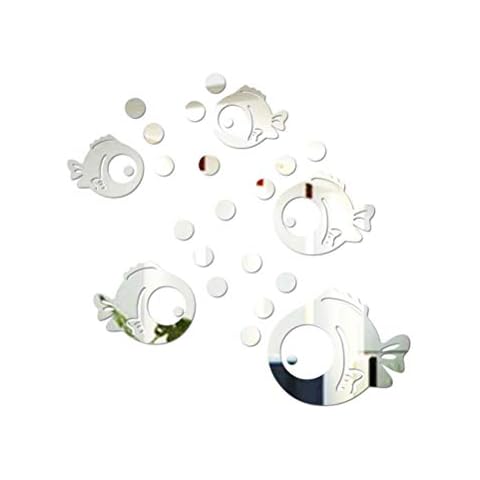 VORCOOL 3D Acryl Wandaufkleber Fisch und Bubbles Spiegel Aufkleber Umweltfreundliche Wandtattoos für Schlafzimmer Wohnzimmer Badezimmer Dekoration Cover