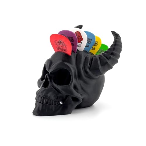 Skull Guitar Pick Holder, Perfect Gift for Guitar Enthusiasts (Horned 2)