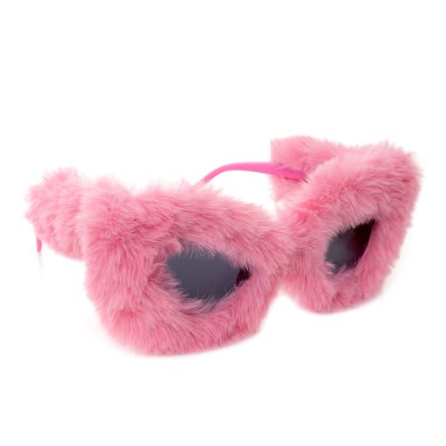 Women Plush Fuzzy Cat Eye Sunglasses Pink Cat Eye Sunglasses Punk Soft Velvet Shades Sunglasses for Halloween Costume