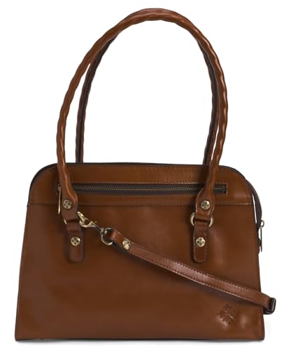 Image of Patricia Nash Calvi Leather Satchel with Crossbody Strap, 12.5 x 9.5 Inches (Tan)
