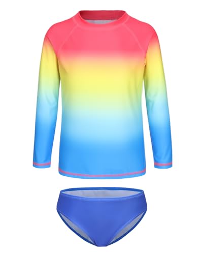 Image of Aisyee Girls Long Sleeve Rash Guard Set Two Piece Swimsuits Tie Dye Bathing Suits for Kids UPF 50+ Swim Shirts