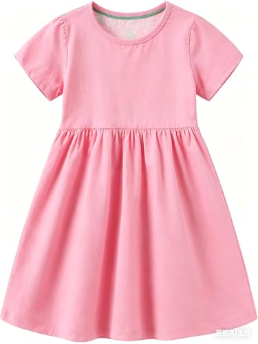 Image of HILEELANG Toddler Girls Short Sleeve Dress Easter Cotton Casual Summer Appliques Shirt Jersey Dresses