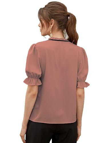 Image of Stylistico Soft Polyester Formal Stylish tie-up Office Solid Western Summer Short v-Neck Casual Plain Puff Half Sleeves Tops for Women Latest
