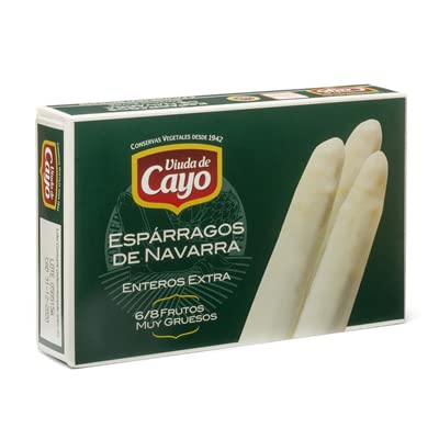 Viuda de Cayo - Espárrago Blanco 6-8 piezas D.O. Navarra - Muy Gruesos - Intenso Sabor - Lata de 345 Gramos